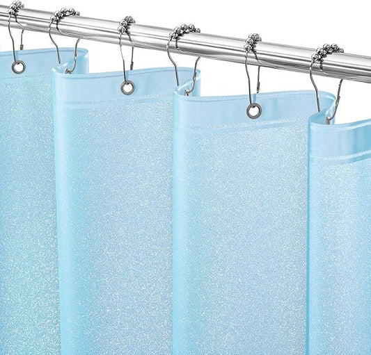 Seenus Waterproof Plastic Glitter Shower Curtain Sky Blue, Sparkle PEVA Shower Curtain Liner with 3 Large Magnets, 72 x 72 inch Baby Blue Blingbling Bathroom Decor Shower Curtain - ModernBath