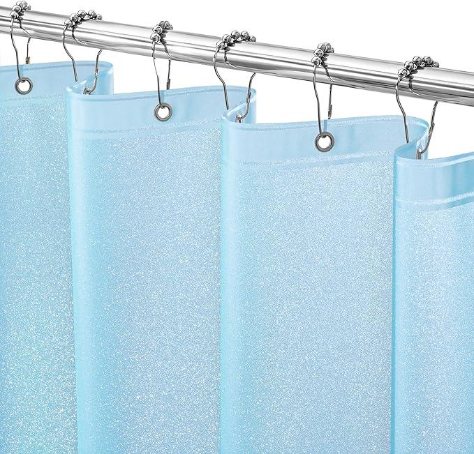 Seenus Waterproof Plastic Glitter Shower Curtain Extra Long 72 x 78 Inch, Sparkle PEVA Shower Curtain Liner with 3 Large Magnets, Sky Blue Blingbling Bathroom Decor Shower Curtain - ModernBath