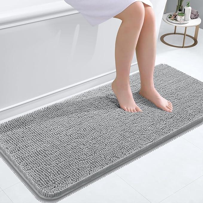 OLANLY Bathroom Rugs 47x20, Extra Soft Absorbent Chenille Bath Rugs, Rubber Backing Quick Dry, Machine Washable Bath Mats for Bathroom Floor, Tub and Shower, Home Decor Accessories, Light Grey - ModernBath