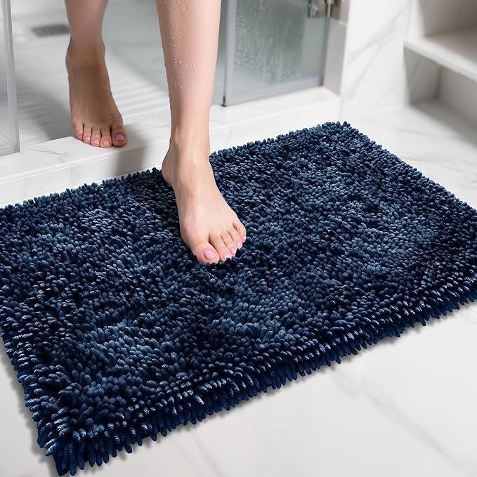 Yimobra Chenille Bathroom Rugs Non Slip, Extra Thick Soft Absorbent Bath Rug 31.5x20 Inch, Machine Washable Quick Dry Bath Mat for Bathroom Floor, Tub and Shower, Home Decor Accessories, Navy Blue - ModernBath