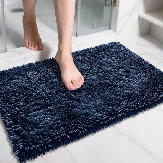Yimobra Chenille Bathroom Rugs Non Slip, Extra Thick Soft Absorbent Bath Rug 31.5x20 Inch, Machine Washable Quick Dry Bath Mat for Bathroom Floor, Tub and Shower, Home Decor Accessories, Navy Blue - ModernBath
