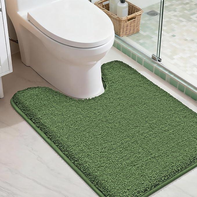 COSY HOMEER Toilet Rugs U-Shaped 24"x20",Soft Absorbent Bath Mat with Non-Slip TPR Backing, Machine Washable Shaggy Bath Rug for Toilet,Green - ModernBath