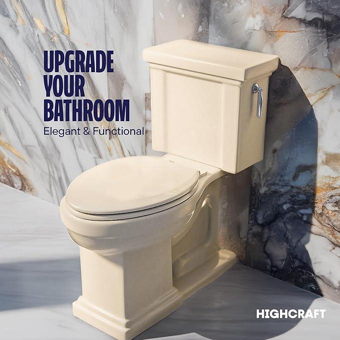HIGHCRAFT Premium Elongated Toilet Seat with Slow-Close Design, Adjustable Hinges & Quick Removal Mechanism - Wood Toilet Seat - Fits Standard Elongated Toilets - Oval Toilet Seat in Bone/Beige - ModernBath