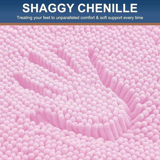 Smiry Luxury Chenille Bathroom Rugs 59x35, Extra Soft and Absorbent Shaggy Bath Mat, Machine Washable, Non-Slip Plush Carpet Runner for Tub, Shower, and Floor, Home Decor Accessories, Pink - ModernBath