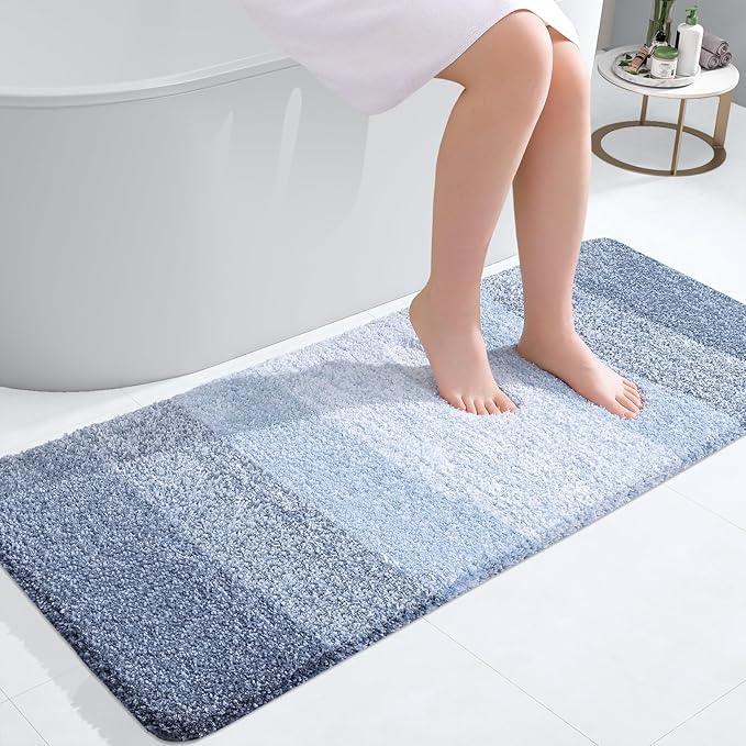 OLANLY Bathroom Runner Rugs 47x20, Extra Soft Absorbent Microfiber Bath Rugs, Rubber Backing, Quick Dry, Machine Washable Bath Mats for Bathroom Floor, Tub and Shower, Home Decor Accessories, Blue - ModernBath