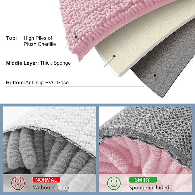 Smiry Luxury Chenille Bathroom Rugs 30x20, Extra Soft and Absorbent Shaggy Bath Mat, Machine Washable, Non-Slip Plush Carpet Runner for Tub, Shower, and Floor, Home Decor Accessories, Dusty Rose - ModernBath