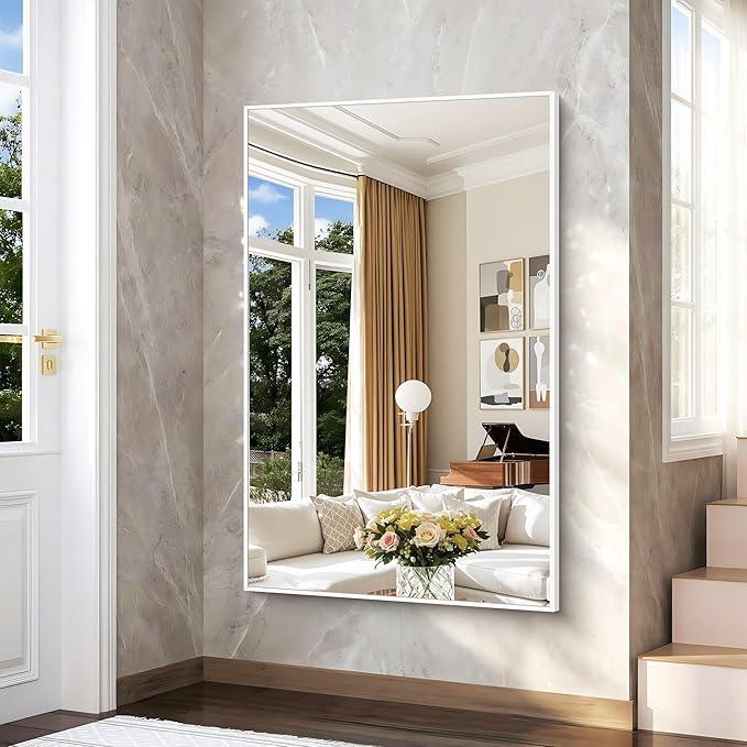 BONEWEI White Bathroom Mirror,60x40 inch Wall Mirror for Bathroom Wall Mounted,Large Rectangle Mirror for Bathroom Over Sink,Modern Metal Frame for Living Room,Bedroom Entryway,Horizontal/Vertical - ModernBath