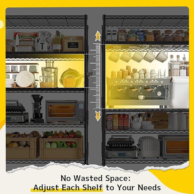 71.5‘’H Wire Shelving Unit With Shelf Linker,5 Tier Metal Shelving Pantry Kitchen Shelves with Side Blockers,Adjustable Standing Storage Shelves Rack with Hooks,Shelf for Utility Room,Basement,office - ModernBath