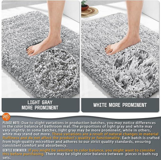 Yimobra Luxury Bathroom Rugs, Fluffy Bath Mats, Non Slip, Water Absorbent Microfiber, Machine Washable, Plush Carpet Shower Rugs, Thick Matts for Bathroom Floor&Tub, 44"x 24", Light Gray and White - ModernBath