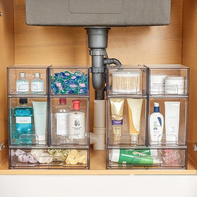 Vtopmart Stackable Storage Drawers Set of 6, Clear Plastic Organizer Bins for Bathroom Supplies,Ideal for Cabinet,Pantry,Laundry Room Organization - ModernBath