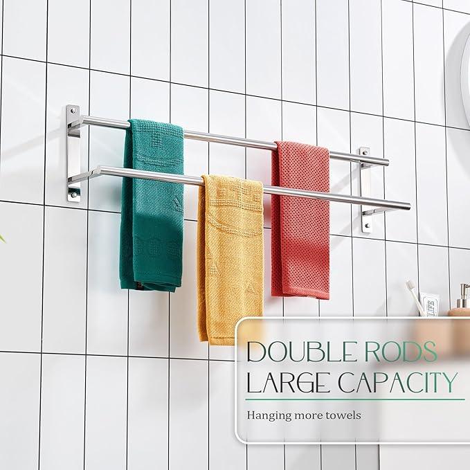 KOKOSIRI Bathroom Towel Racks 32 Inch Double Towel Bars Bath Towel Holder Towel Storage Towel Shelves Wall Mount Stainless Steel Polished Chrome B5010CH-L32 - ModernBath