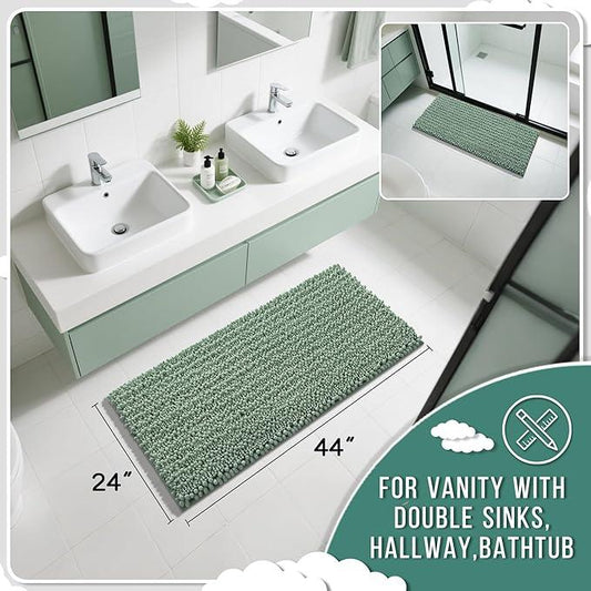 Yimobra Long Bathroom Rugs Non Slip Washable 44x24 Inch - Ultra Soft Absorbent Chenille Bath Mat, Quick Dry Shaggy Floor Carpet for Tub Shower, Green Home Decor Accessories - ModernBath