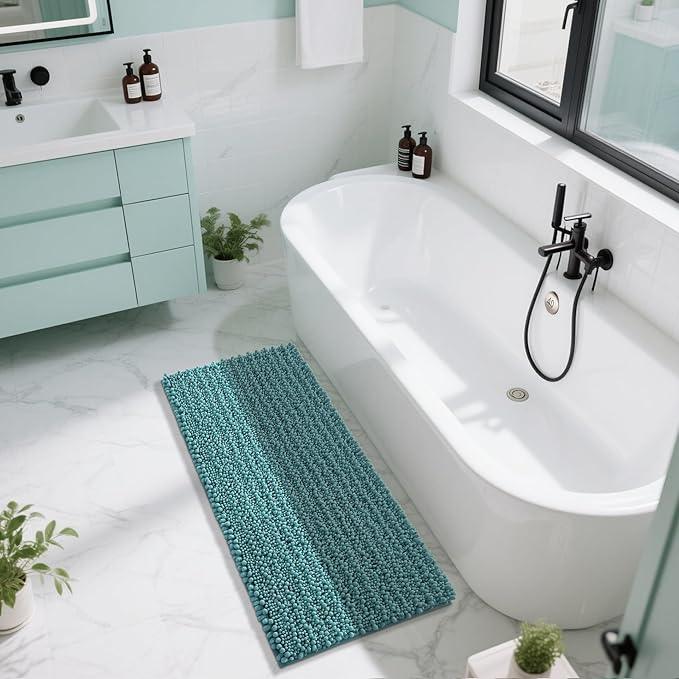 Yimobra Bathroom Runner Rug 55x24 Inch - Extra Long Non Slip Chenille Bath Mat, Soft & Absorbent, Machine Washable Shaggy Hallway Carpet for Vanity Tub Shower, Teal Blue Home Decor Accessories - ModernBath