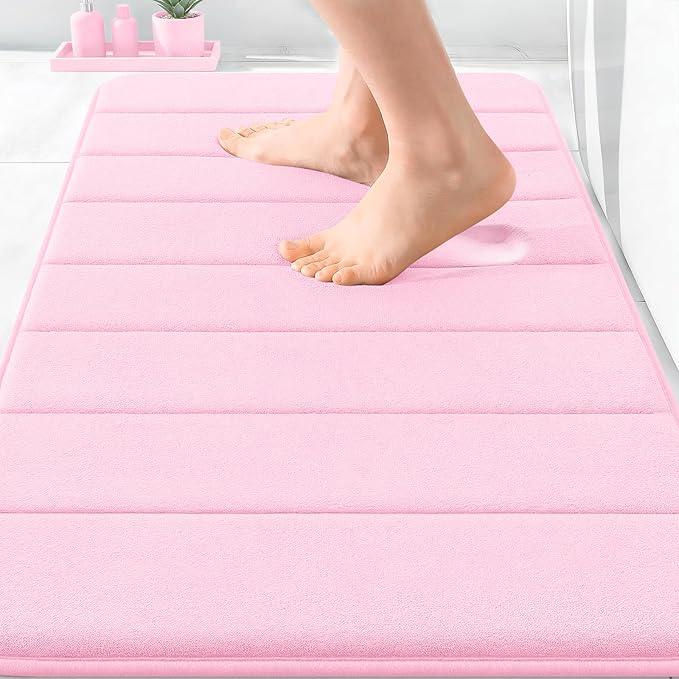 OLANLY Memory Foam Bath Mat 30x20, Super Soft Absorbent Bathroom Rugs, Quick Dry, Machine Washable Shower Floor Rugs, Bathmat Carpet, Bathroom Home Decor Accessories, Pink - ModernBath