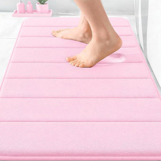 OLANLY Memory Foam Bath Mat 30x20, Super Soft Absorbent Bathroom Rugs, Quick Dry, Machine Washable Shower Floor Rugs, Bathmat Carpet, Bathroom Home Decor Accessories, Pink - ModernBath