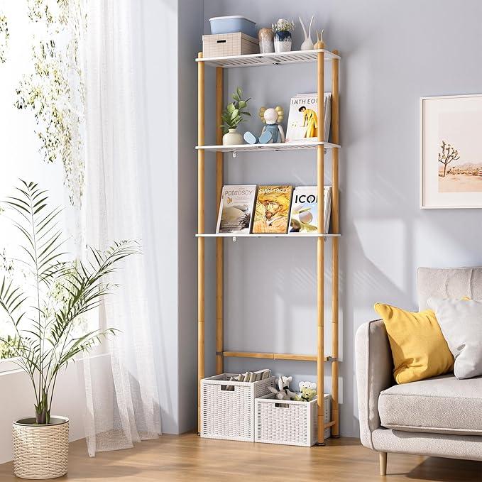 AmazerBath Bamboo Over The Toilet Storage Shelf, Bathroom Storage Organizer Rack, 3-Tier Bathroom Shelves Space Saver, White and Natural Color - ModernBath