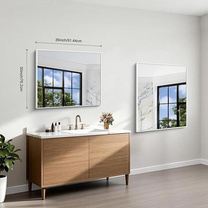 BONEWEI White Bathroom Mirror,30x36 inch Wall Mirror for Bathroom Wall Mounted,Rectangle Mirror for Bathroom Over Sink,Modern Metal Frame for Living Room,Bedroom Entryway,Horizontal/Vertical - ModernBath