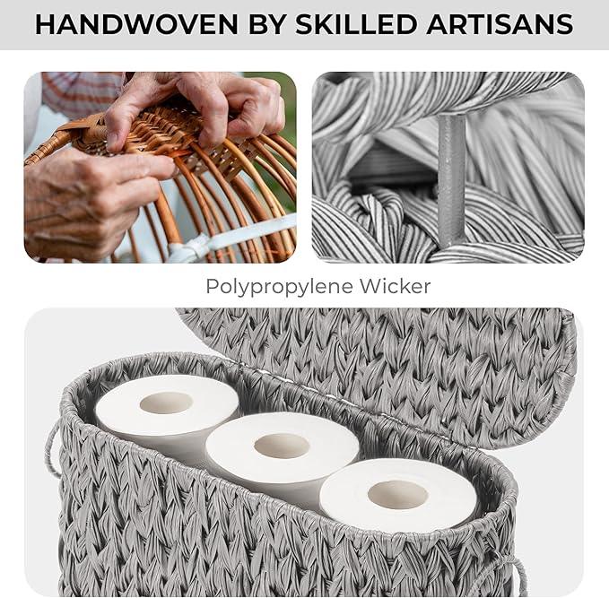 GRANNY SAYS Toilet Paper Storage Basket with Handle, Durable Toilet Paper Holder, Waterproof Bathroom Organizers and Storage, Wicker Basket for Bathroom Storage, Grey - ModernBath