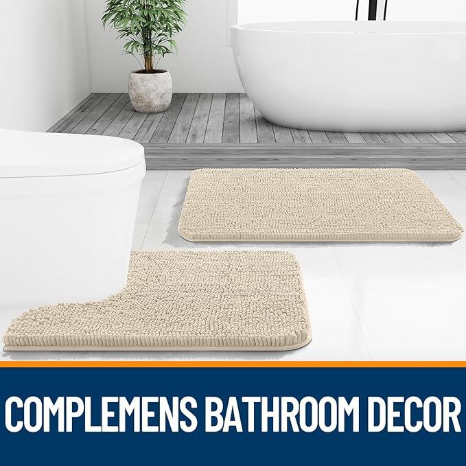 OLANLY Bathroom Rugs 30x20, Extra Soft Absorbent Chenille Bath Rugs, Rubber Backing Quick Dry, Machine Washable Bath Mats for Bathroom Floor, Tub and Shower, Home Decor Accessories, Sand - ModernBath