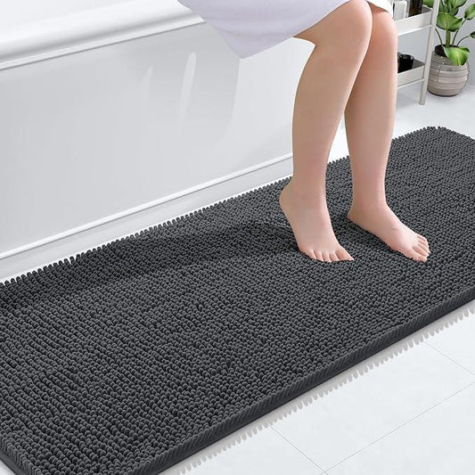 OLANLY Bathroom Rugs 70x24, Extra Soft Absorbent Chenille Bath Rugs, Rubber Backing Quick Dry, Machine Washable Bath Mats for Bathroom Floor, Tub and Shower, Home Decor Accessories, Dark Grey - ModernBath