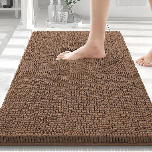 Smiry Luxury Chenille Bathroom Rugs 30x20, Extra Soft and Absorbent Shaggy Bath Mat, Machine Washable, Non-Slip Plush Carpet Runner for Tub, Shower, and Floor, Home Decor Accessories, Mocha - ModernBath
