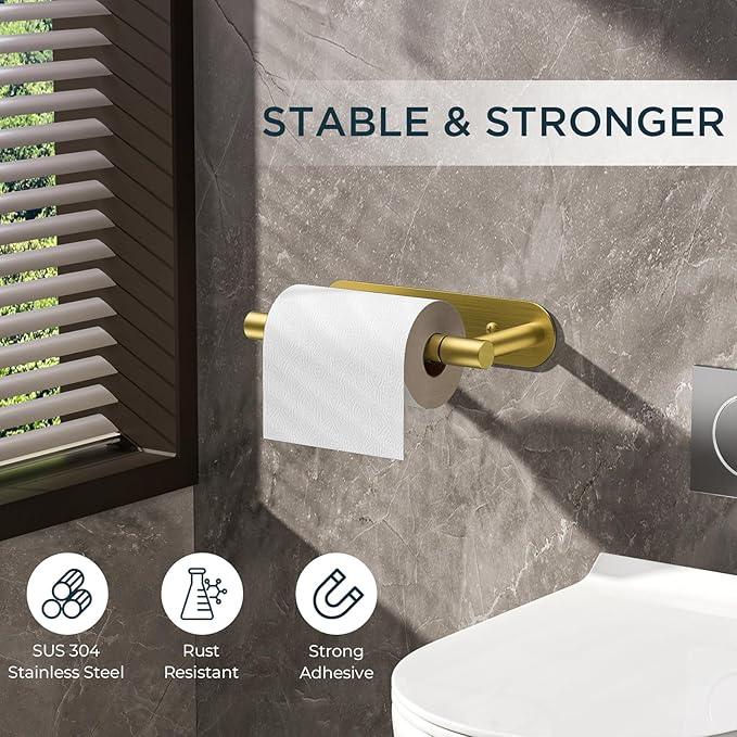 FORIOUS Toilet Paper Holder, Adhesive or Screw Wall Mount Pivoting Tissue Roll Holder for Bathroom, Stainless Steel Rustproof Self Adhesive Toilet Paper Roll Dispenser no Drilling, Brushed Gold - ModernBath