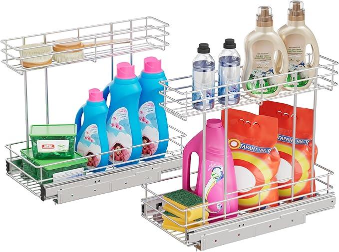 Under Sink Organizer 2 Packs, Pull Out Cabinet Organizer 2 Tier, Under Sink Slide Out Organizer Chrome Plated, Under Kitchen Bathroom Sink Organizer, Pantry Cabinet Closet Organization Rack, 9"W X19"D - ModernBath