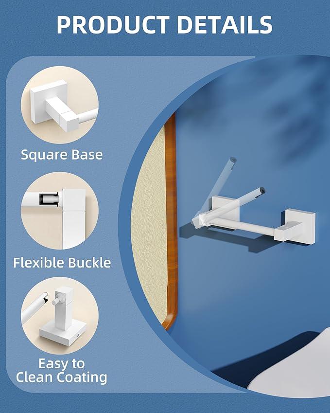 Ruacq Toilet Paper Holder-White Tissue Roll Holder Double Post Pivoting Square Base Wall Mounted for Bathroom - ModernBath