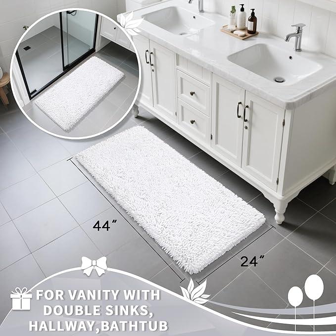 Yimobra Long Bathroom Rug Non Slip 44x24 Inch, Extra Thick Soft Absorbent Chenille Bath Mat, Machine Washable Quick Dry Bath Rugs for Bathroom Floor, Tub and Shower, Home Decor Accessories, White - ModernBath