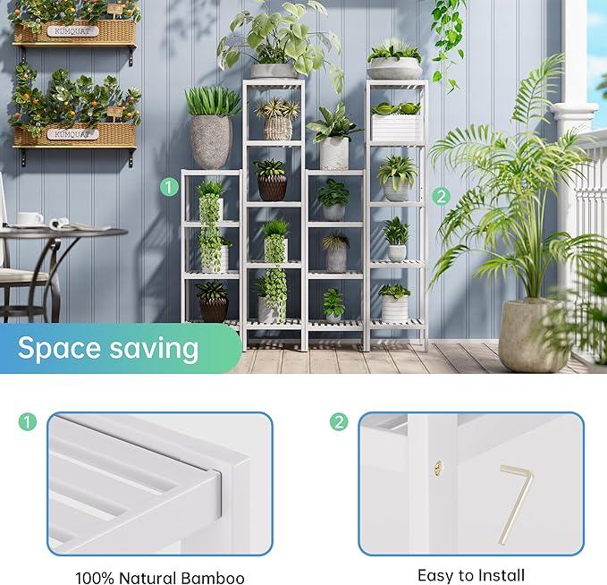 SMIBUY Bathroom Storage Shelf, 4-Tier Bamboo Rack Organizer, Multifunctional Shelving Unit for Living Room Bedroom Kitchen (White) - ModernBath