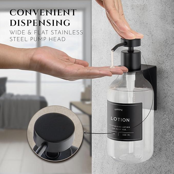 Shampoo & Conditioner Dispenser - Shower Soap Dispenser Wall Mounted - 16.9 Oz Plastic Bottle with Pump & Holder - Shampoo Dispenser - Shower Dispenser Chamber No Drill (1 X Clear/Black) - ModernBath