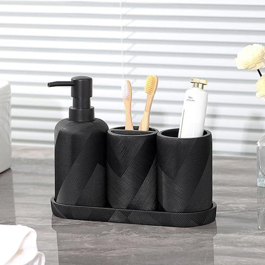 Bathroom Accessories Set, Bathroom Organizer Countertop, Soap Dispenser and Toothbrush Holder, Mouthwash Cup, Tray Set, Vanity Tray for Bathroom, 4 Pieces Modern Decor (Matte Black) - ModernBath