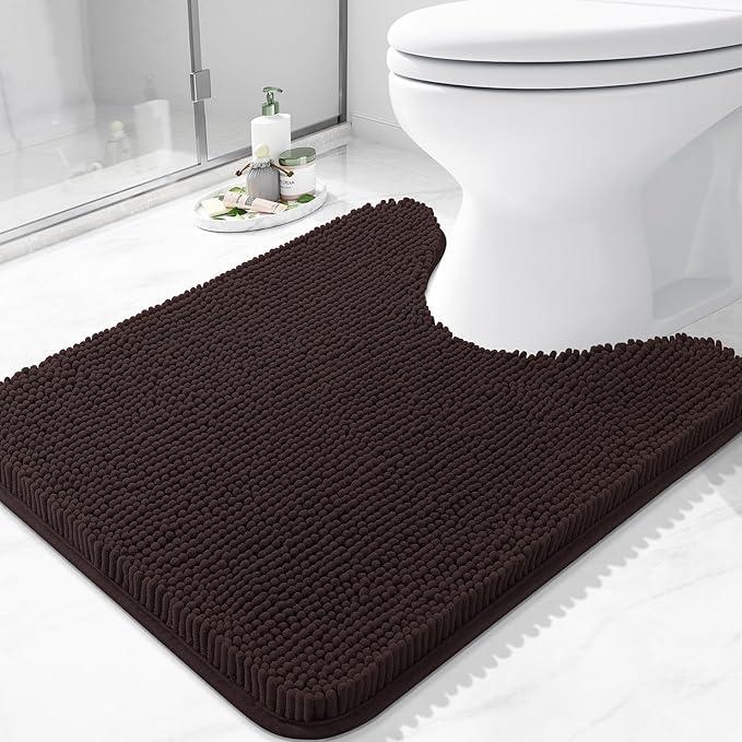Arotive Bathroom Toilet Rugs U Shaped 24x20, Extra Soft Absorbent Shaggy Chenille Contour Bath Rugs for Toilet, Machine Washable Non-Slip Contoured Bath Mats, Brown - ModernBath