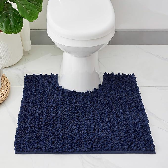 ILANGO Toilet Rugs U Shaped Navy Blue 24x24 Bathroom Rugs,Extra Soft Absorbent Chenille Bath Rugs,Thick Non-Slip Shaggy Bath Mat,Machine Washable Quick Dry Bath Mats for Toilet Contour - ModernBath