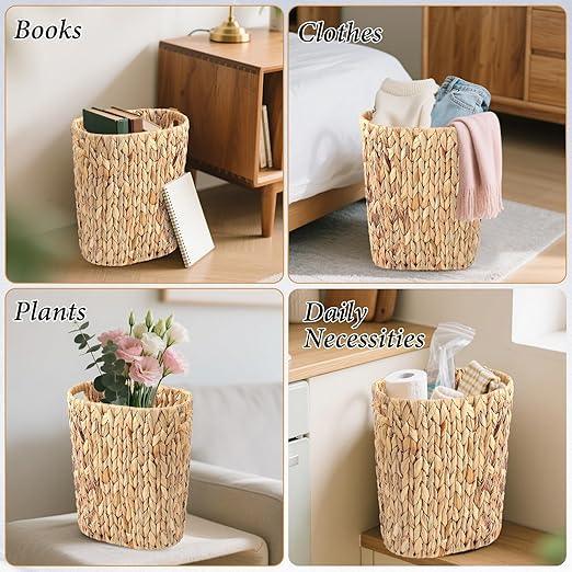 BSSN Water Hyacinth Trash Can 15L & Toilet Tank Basket,Natural Wicker Waste Bin with 2 Multifunctional Organizer Baskets for Bathroom, Toilet, Kitchen, Bedroom, Office, Balcony Decor - ModernBath