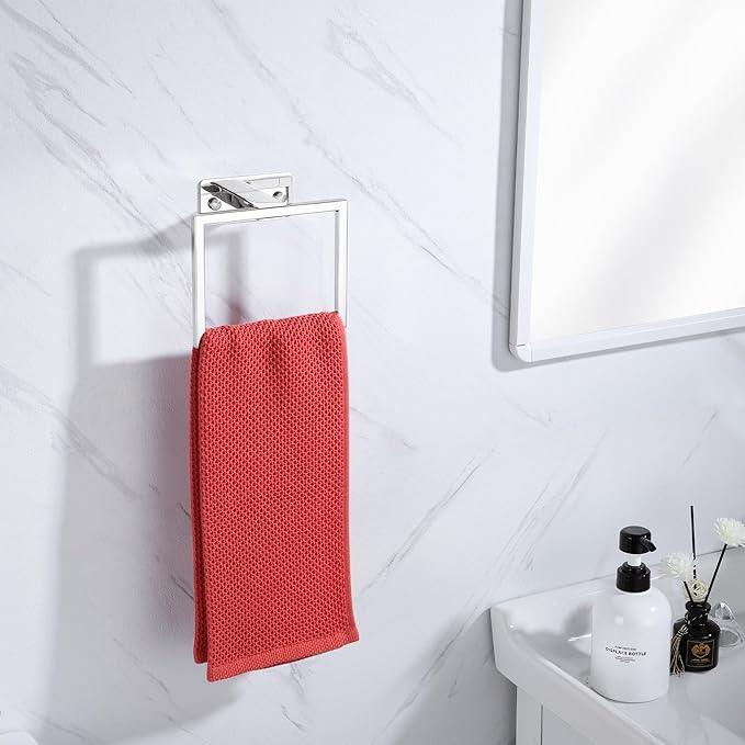 LANC Hand Towel Rings for Bathroom Wall Mount Chrome Polished Square Self Adhesive Hand Towel Holder for Lavatory Bathroom Hardware Accessories Stainless Steel Modern Shower Towel Racks, A8396CP - ModernBath