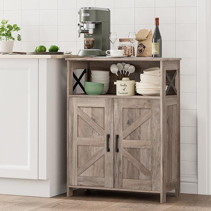 Homhedy Farmhouse Bathroom Storage Cabinet with 2 Doors, Toilet Paper Cabinet with Adjustable Shelves, Small Bathroom Cabinet for Kitchen/Laundry/Living Room, 11.8 x 23.6 x 31.5 Inches, Greige - ModernBath