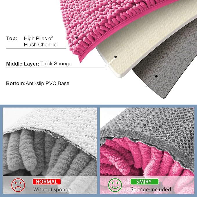 Smiry Luxury Chenille Toilet Rugs U-Shaped 24x20, Soft Absorbent Non-Slip Contour Bathroom Rugs for Toilet, Machine Washable Contoured Bath Mats, Hot Pink - ModernBath