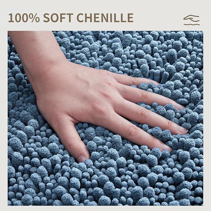 Ruggnovea Chenille Bathroom Rugs Non Slip Washable 60x24, Extra Thick Soft Absorbent Chenille Bath Mat, Non-Slip Barrier Backing, Quick Dry Machine Washable Bath Mats Tub, Shower,Floor/Sink,Blue - ModernBath
