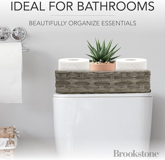 BROOKSTONE, [2 PACK SET] Wicker Storage Basket, Boho Organization and Storage Container, Decorative Shelf Bin, Over the Toilet Paper Reserve, Suitable for Any Home Décor Style