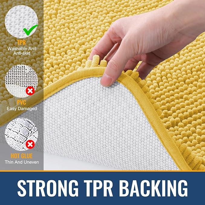 Arotive Bathroom Rugs 24x16, Extra Soft Absorbent Shaggy Chenille Bath Rugs, Machine Washable Rubber Backing Non-Slip Bath Mats for Bathroom Floor Tub and Shower, Home Decor Accessories, Yellow - ModernBath