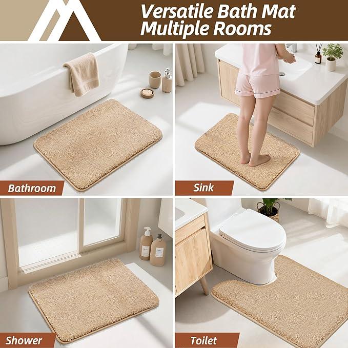 COSY HOMEER Toilet Rugs U-Shaped 24"x20",Soft Absorbent Bath Mat with Non-Slip TPR Backing, Machine Washable Shaggy Bath Rug for Toilet,Beige - ModernBath
