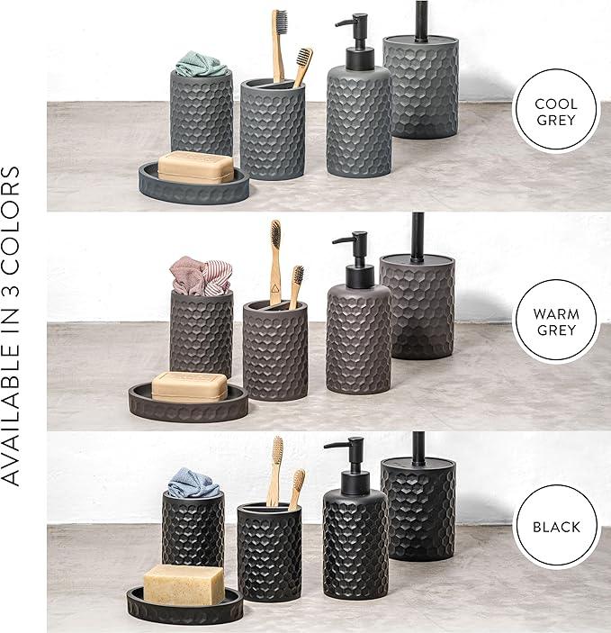 ZCCZ Bathroom Accessories Set 5 Pcs - Soap Dispenser, Toilet Brush, Toothbrush Holder, Tumbler, Soap Dish - Vintage Decor for Countertop Vanity Organizer, Black Bathroom Accessory Collection - ModernBath