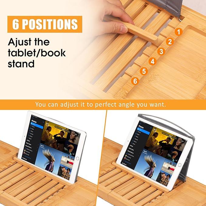 Artmalle Luxury Bathtub Caddy Tray for Tub - Foldable Bamboo Bath Table Tray with Book and Wine Glass Holder, Expandable Bathroom Accessories for Spa or Reading Lite Style - ModernBath
