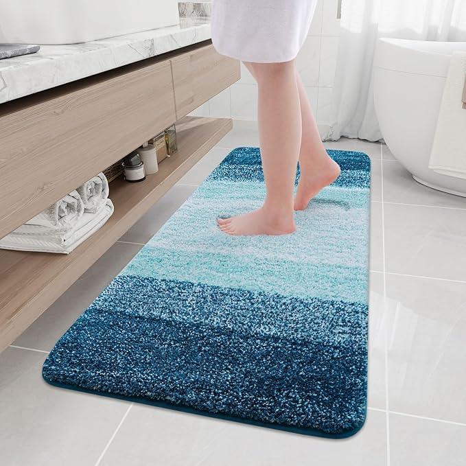 Arotive Microfiber Bathroom Rugs, Shaggy Soft and Absorbent Bath Rug, Non-Slip, Thick Plush Machine Washable Dry Bath Mats for Bathroom, Tub and Shower, 59x20, Peacock Blue, Rectangular - ModernBath
