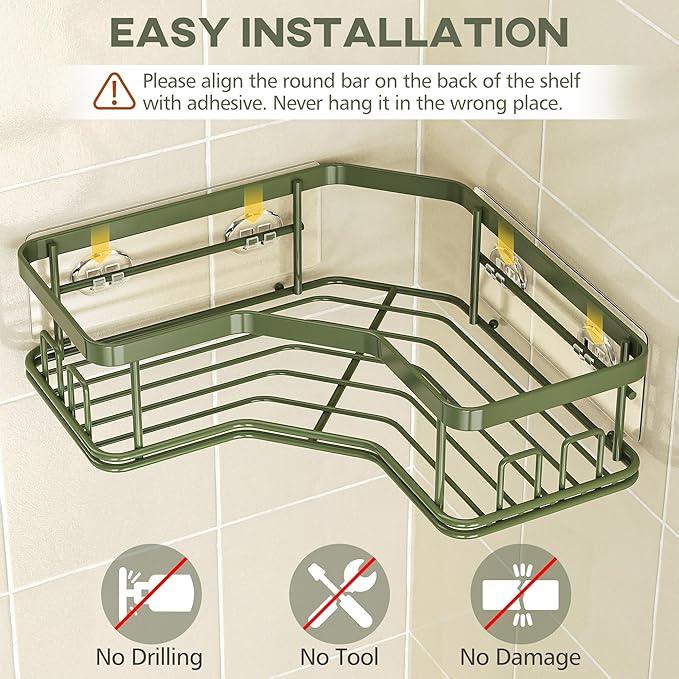 MAXIFFE 3 Pack X-Large Corner Shower Caddy with Soap Holder, Large Capacity Easy Install No Drilling Stainless Steel Hold 40 LB Shower Organizer Shelves Rack for Family Renters Bathroom, Forest Green - ModernBath