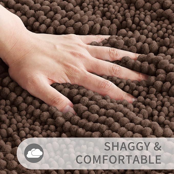Yimobra Toilet Rugs U Shaped Washable 24 x 20, Non Slip and Super Absorbent Toilet Mat, Quick Dry, Ultra Luxury Microfiber Chenille Plush Fluffy Contour Bath Rugs for Toilet Base, Brown - ModernBath