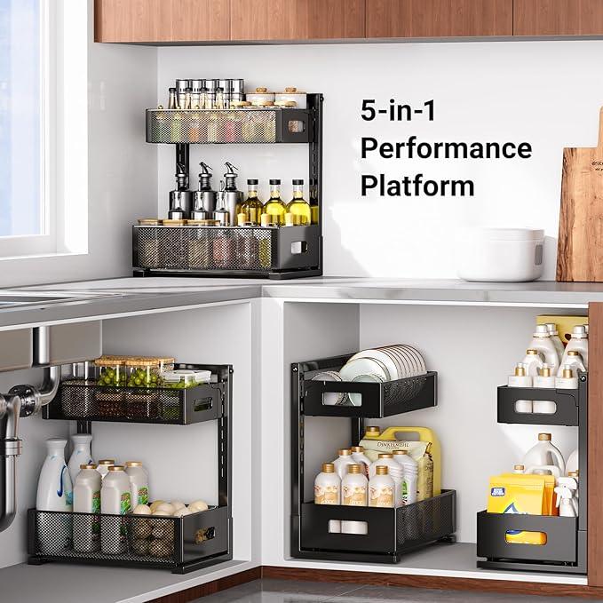 Under Sink Organizer, Metal Under Sink Organizers and Storage, Slide Out Pull Out Cabinet Organizer for Kitchen, Bathroom, Pantry, Laundry, Study, Black - ModernBath