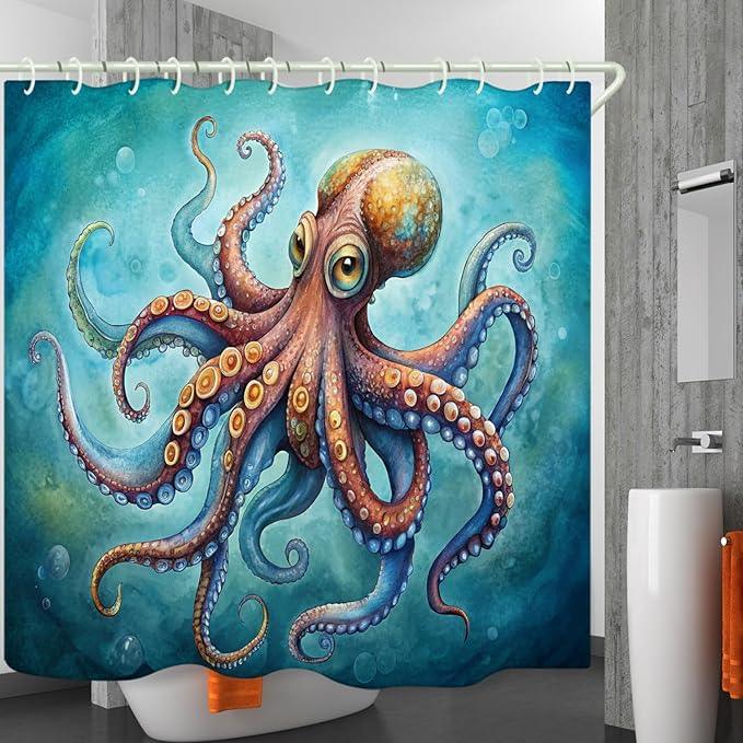LYFANS Bathroom Uses Octopus 3D Shower Curtain, Luxury Bathtub Standard Shower Curtain, Waterproof and Bright Fabric Shower Curtains, Size (72x72 Inches) - ModernBath