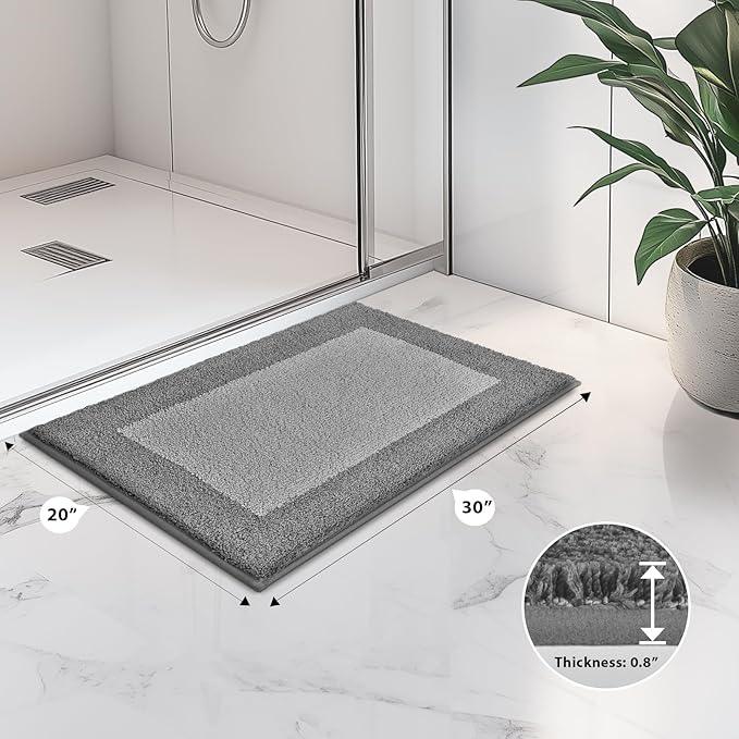 anllugs Bathroom Rugs 20" x 30", Non-Slip Extra Soft Absorbent Bath Rugs, Machine Washable Quick Dry Bath Mats for Bathroom Floor, Shower, Bathtub and Sink, Grey & Dark Grey - ModernBath